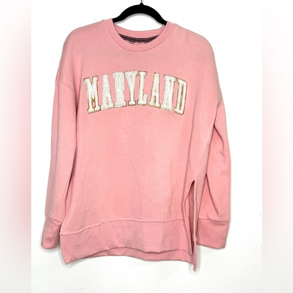 Pressbox Maryland Terps Pink Oversize Crewneck Sweatshirt University of Maryland - Picture 2 of 6